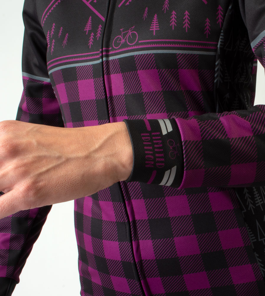 Women's Purple Lumberjack Long Sleeve Cycling Jersey Cuff Detail