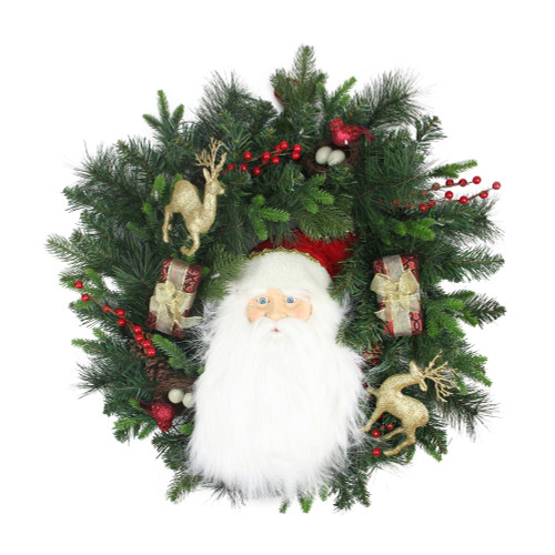 24" Pre-Lit Battery Operated Musical Santa Artificial Christmas Wreath - Warm Clear LED Lights
