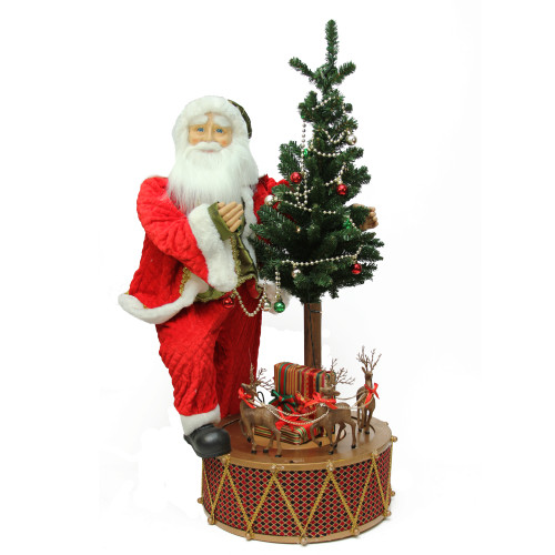 40" Santa with Musical Rotating Drum and Lighted Alpine Tree Christmas Figure