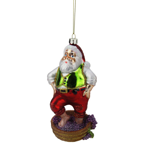 6" Green and Purple Santa Claus Stomping Grapes Glass Christmas Ornament
