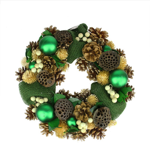 Pine Cone and Berry Artificial Wreath, Brown 13-Inch
