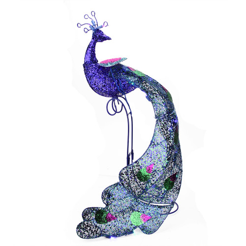 30" Pre-Lit Twinkling LED Glittered Royal Peacock Christmas Yard Art Decoration