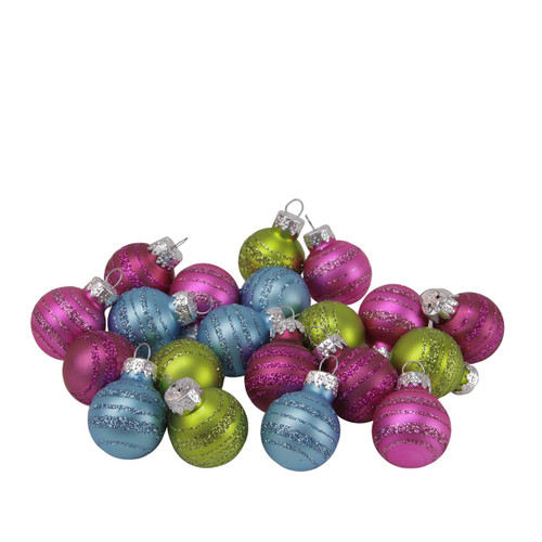 20-Piece Blue, Pink and Green Mini Glass Ball Christmas Ornament Set 1" (25mm)