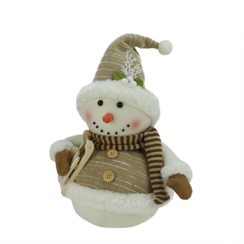 16" Brown and White Snowman with Sled Christmas Figurine