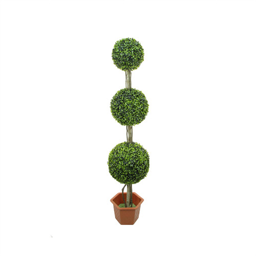 5' Potted Artificial Boxwood Triple Ball Topiary Tree