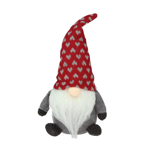 11" Red and Gray "Melvin" Chubby Sitting Santa Gnome Plush Table Top Christmas Figure