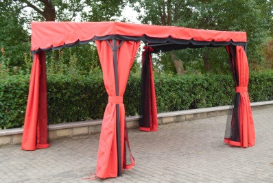 9.2' x 9.2' Red Outdoor Garden Party Wall Mounted Balcony Gazebo with Net and Curtains