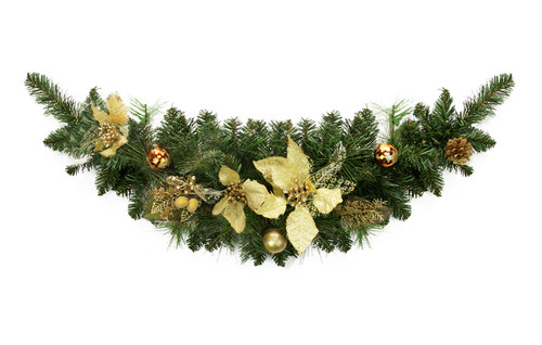 30" Pre-Decorated Gold Poinsettia, Copper Ball and Twig Artificial Christmas Swag - Unlit