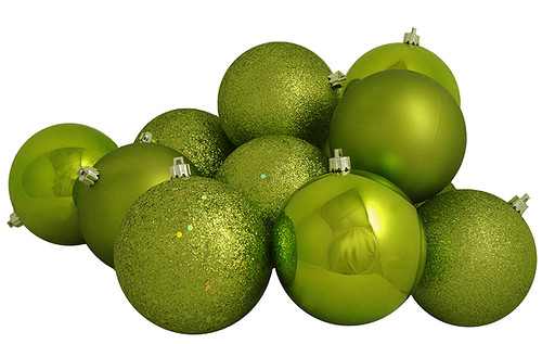 12ct Kiwi Green 4-Finish Shatterproof Christmas Ball Ornaments 4" (100mm)