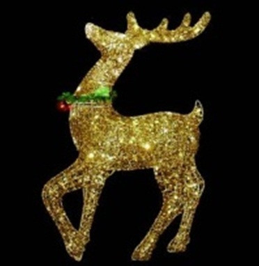 34" Pre-lit Gold Glittered Prancing Reindeer Christmas Outdoor Decoration
