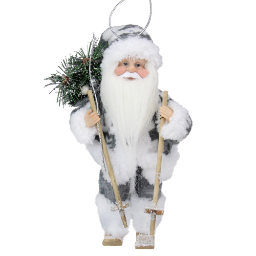 9" White and Gray Skiing Santa Claus Christmas Figurine
