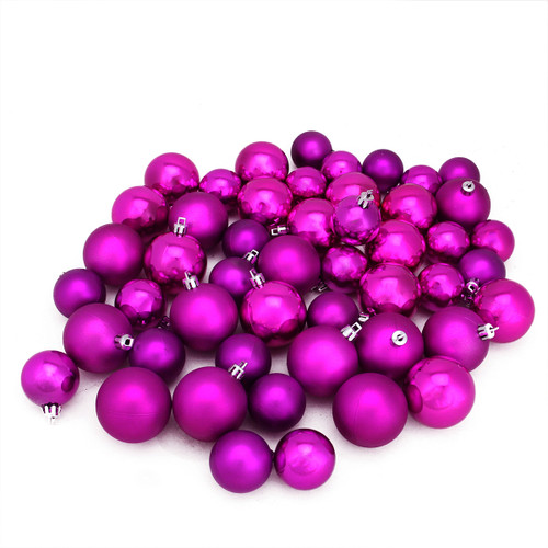 50ct Magenta Pink Shiny and Matte Shatterproof Christmas Ball Ornaments 2" (50mm)