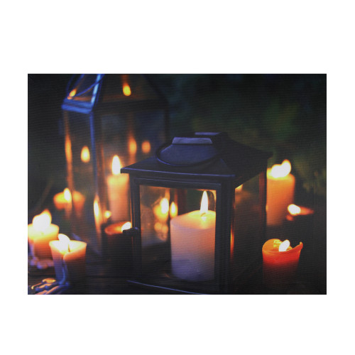 LED Lighted Flickering Garden Lantern Candles Scene Canvas Wall Art 11.75" x 15.75"