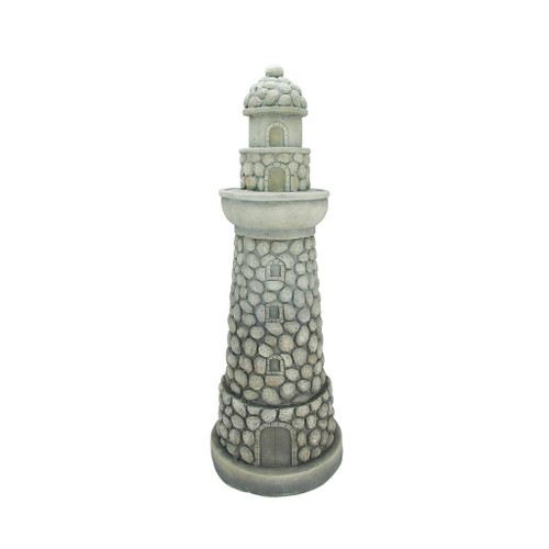 28" Weathered Light Sea Blue Stone-Inspired Lighthouse Outdoor Patio Garden Statue