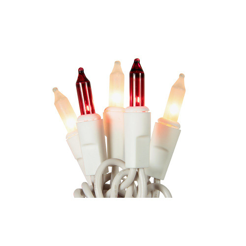 50-Count Red and Frosted Clear Mini Christmas Light Set - 10.2ft White Wire