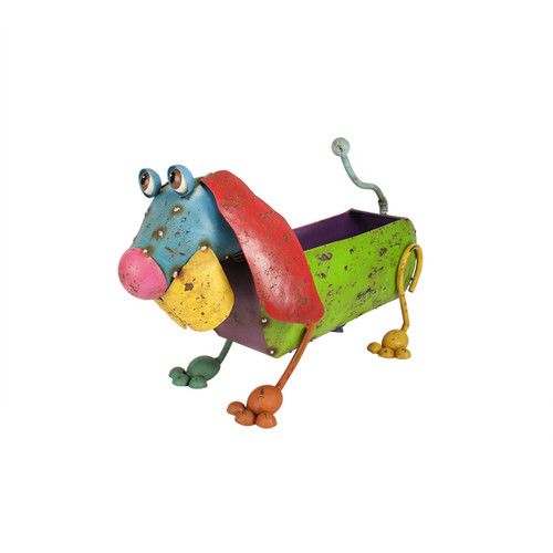 16.5" Vibrant Colored Distressed Finished Hound Dog Outdoor Garden Planter