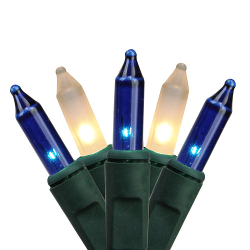 100-Count Blue and Frosted Clear Mini Christmas Light Set, 20.6ft Green Wire