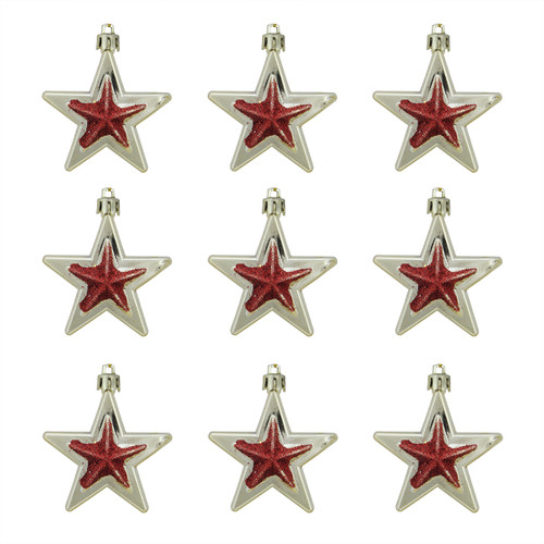 Glittered Shatterproof Christmas Star Ornaments  - 2.75" - Gold and Red - 9ct