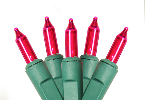 100-Count Magenta Pink Mini Christmas String Light Set, 20.6 ft Green Wire