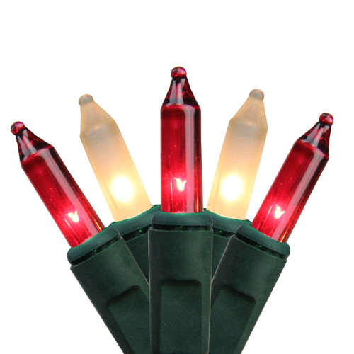 100-Count Red and Frosted Clear Mini Christmas Light Set, 20.6ft Green Wire