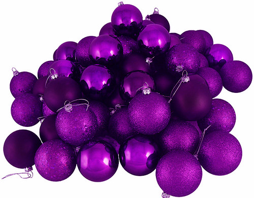 24ct Purple 4-Finish Shatterproof Christmas Ball Ornaments 2.5" (60mm)