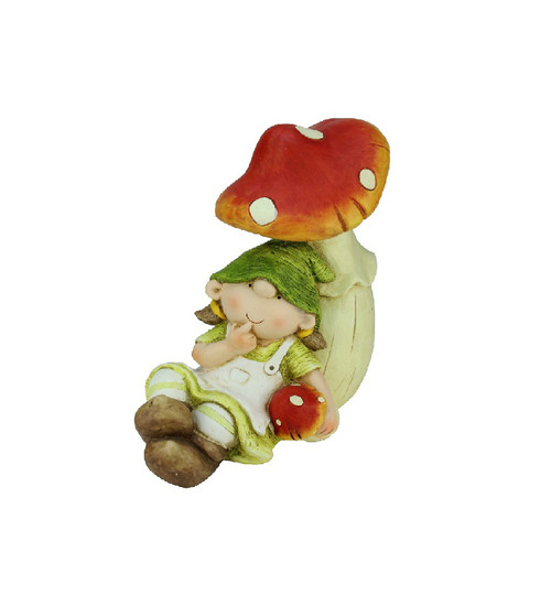 7.75" Young Girl Gnome Under a Mushroom Spring Outdoor Garden Figure