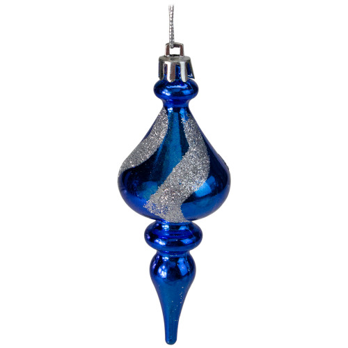 4ct Blue and Silver 2-Finish Shatterproof Christmas Finial Ornaments 4.5"