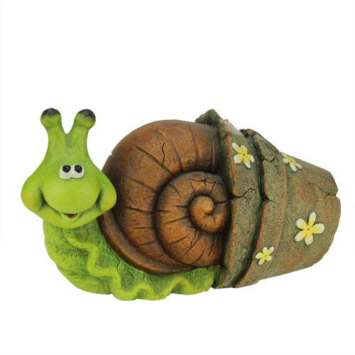 15.25" Bright Green and Brown Snail in Flower Pot Outdoor Garden Statue