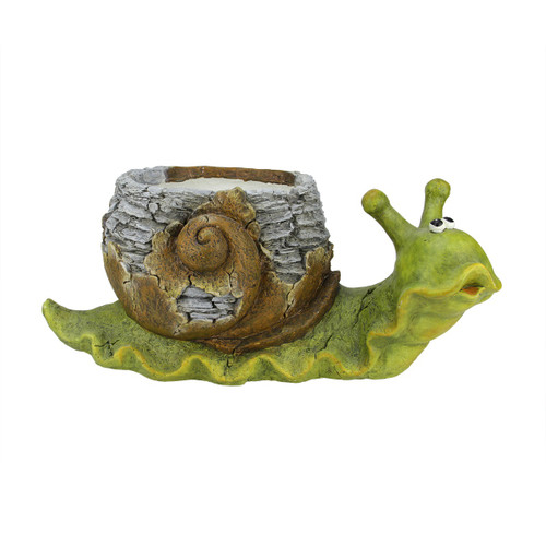 19.25" Green and Brown Weathered Finish Snail Patio Garden Statue Planter