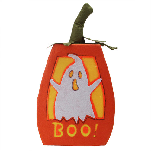 16.75" Orange and Yellow LED Lighted BOO Ghost Pumpkin Halloween Decoration