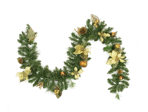 6' Pre-Decorated Gold Poinsettia, Copper Ball and Twig Artificial Christmas Garland - Unlit