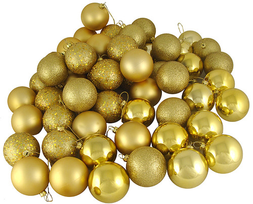24ct Vegas Gold 4-Finish Shatterproof Christmas Ball Ornaments 2.5" (60mm)