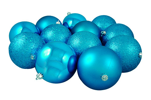12ct Turquoise Blue 4-Finish Shatterproof Christmas Ball Ornaments 4" (100mm)