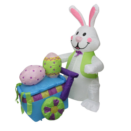 4' Inflatable Lighted Easter Bunny with Push Cart Outdoor Decoration