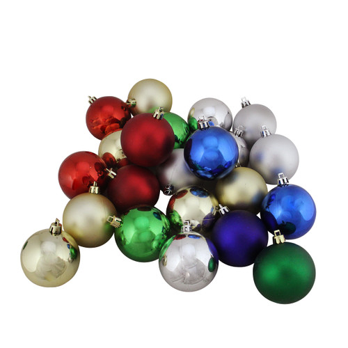24ct Red and Silver Shatterproof Traditional 2-Finish Christmas Ball Ornaments 2.5" (60mm)