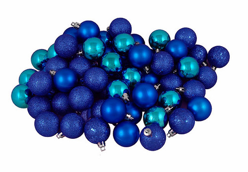 24ct Blue Shatterproof 4-Finish Christmas Ball Ornaments 2.5" (60mm)
