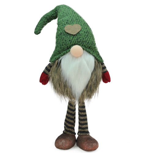 19.5" Green and Brown Striped Standing Santa Gnome Table Top Christmas Figure