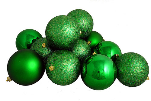 12ct Green 4-Finish Shatterproof Christmas Ball Ornaments 4" (100mm)