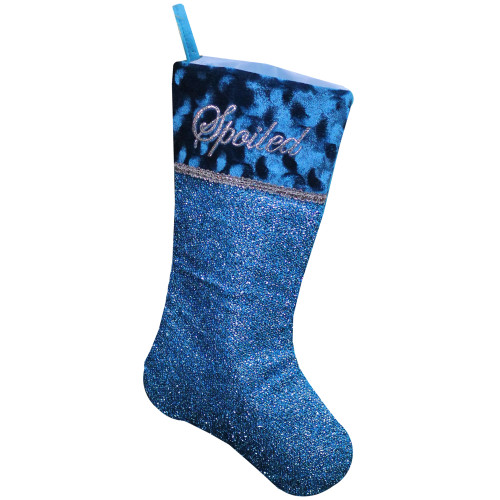 18" Metallic Blue and Silver Embroidered 'Spoiled' Christmas Stocking