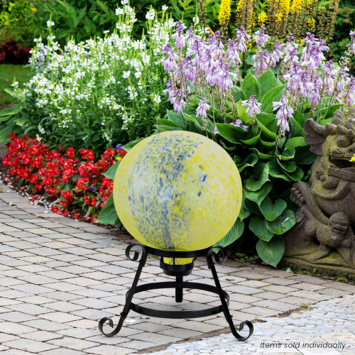 10" Yellow and Blue Reflective Speckled Glass Outdoor Garden Gazing Ball