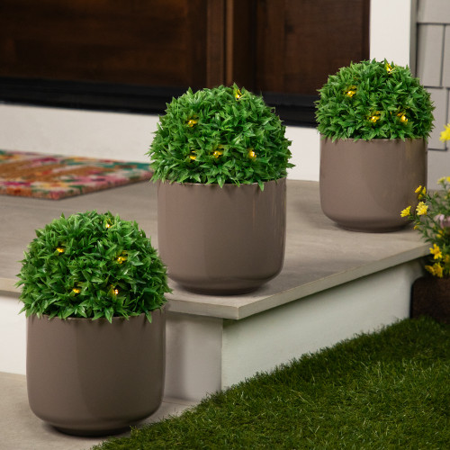 Solar Lighted Artificial Eugenia Topiary Spheres -  7" - Set of 3 - Warm White Lights