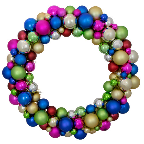 Rainbow 2-Finish Shatterproof Ball Christmas Wreath - 36" - Multicolor - Unlit