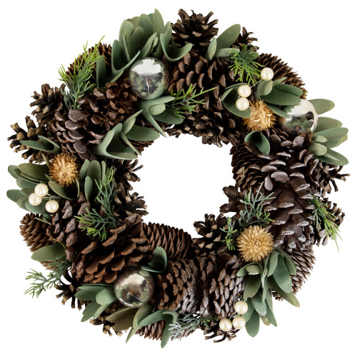 Pinecones, Thistle and Wood Shaving Leaf Small Artificial Christmas Wreath - 13.5" - Unlit