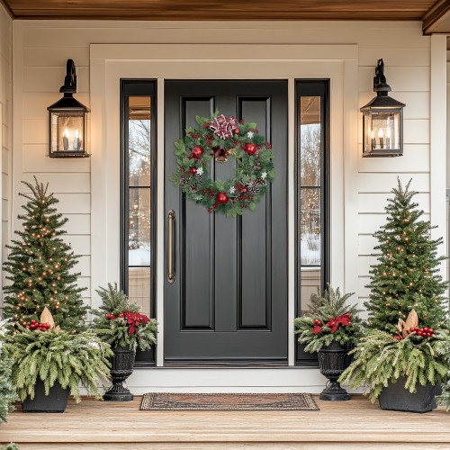 Red Bells and Mixed Foliage Artificial Christmas Wreath, 30-Inch, Unlit