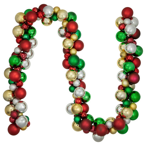 2-Finish Shatterproof Traditional Christmas Ball Garland - 6' X 3.5" - Multi-Color - Unlit