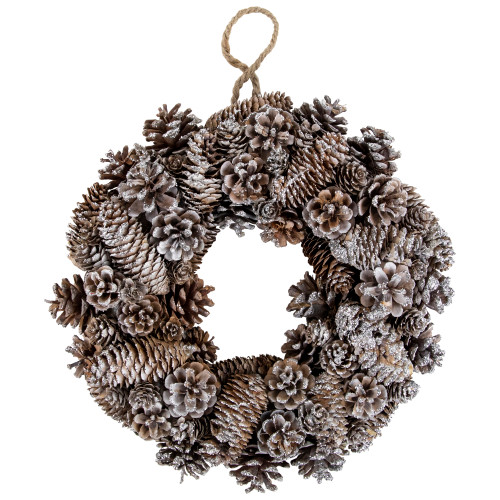 Frosted and Glittered Assorted Pinecone Small Artificial Christmas Wreath - 13.5" - Unlit