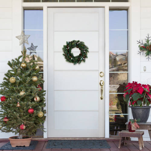 Glittered Pine, Berries and Pinecones Small Artificial Christmas Wreath - 14" - Unlit