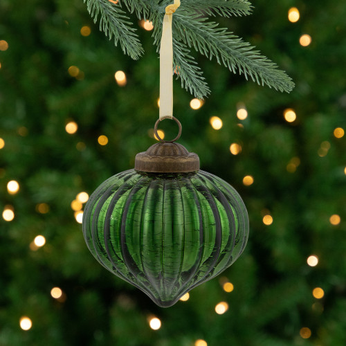 3" Green Crackle Glass Onion Christmas Ornament