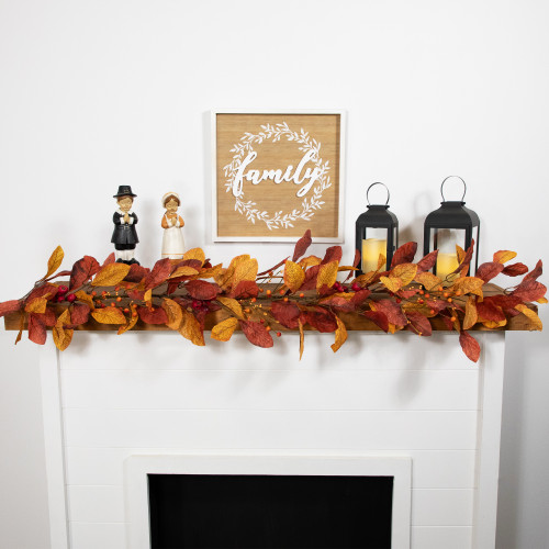 Autumn Magnolia Leaves and Mixed Berries Artificial Fall Harvest Garland - 5' x 8"