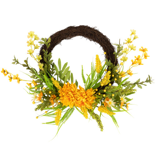 Peonies and Berries Floral Artificial Fall Harvest Twig Half Wreath - 22"